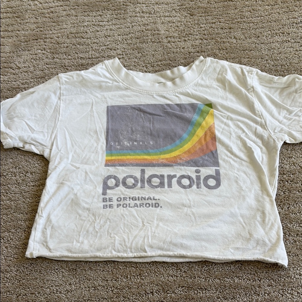 Polaroid White Tee with Rainbow Graphic